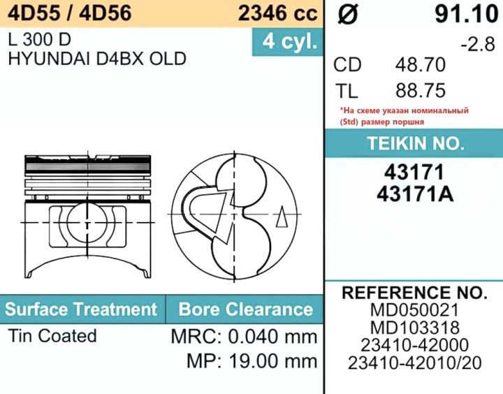 Поршни (4шт) 43171-STD TEIKIN Поршни (4шт) 43171-STD TEIKIN